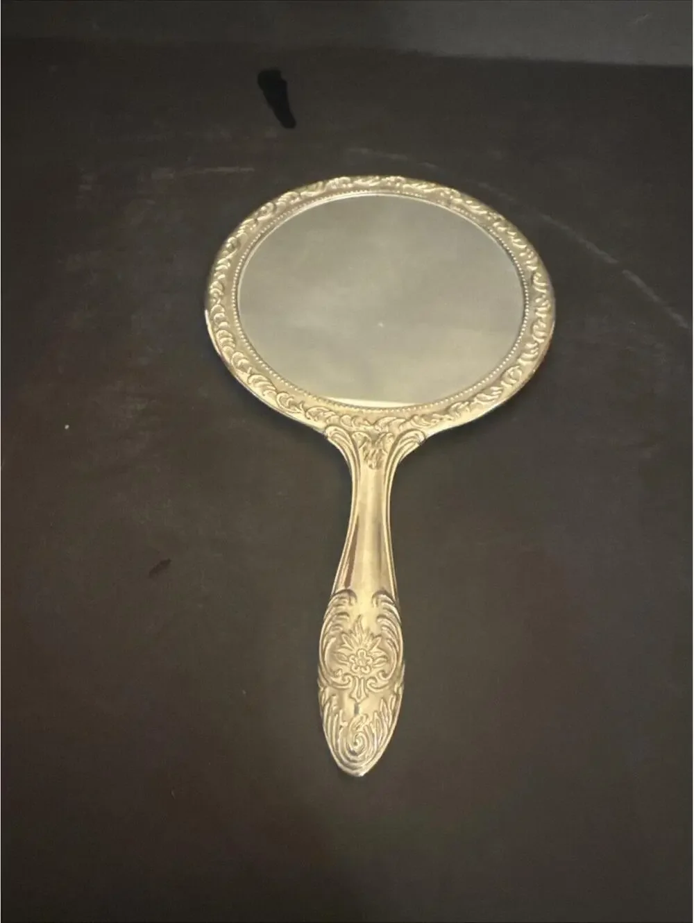 Antique Victorian Vanity Mirror Silver Plate Ornate Roses 9.25” x 5.5” VG Cond